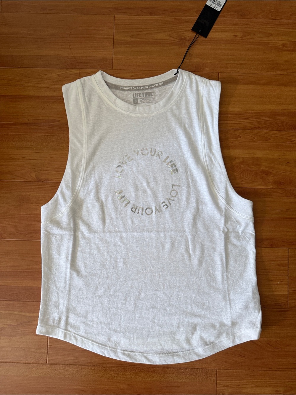White Sleeveless Tank Top with Subtle Circle Graphic -